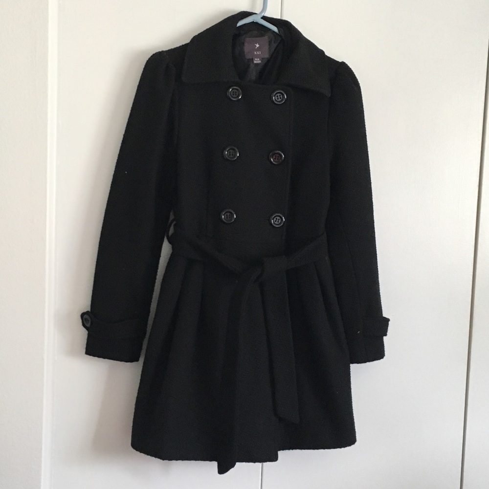 Black long peacoat forever 21